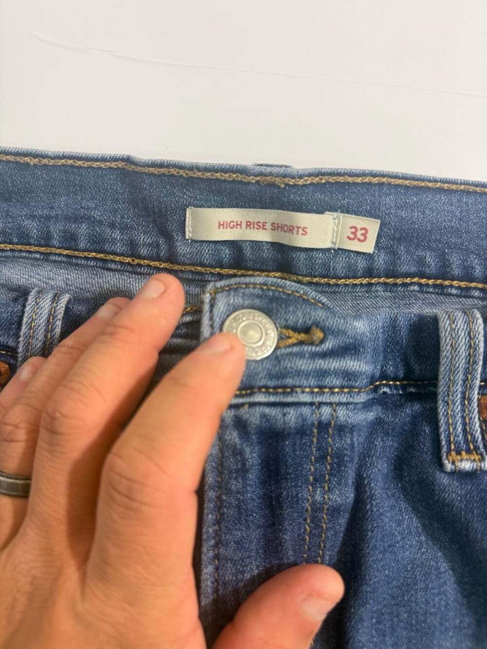 Levi's High Rise Shorts Size 33 Blue Distressed Denim Cutoff